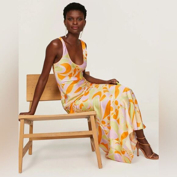 Delfi Collective Donna Multicolor Psychedelic Slip Dress Maxi Size Small - Picture 9 of 9